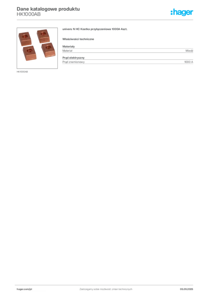 Zdjęcie Hager Dane katalogowe produktu HK1000AB | Hager Polska