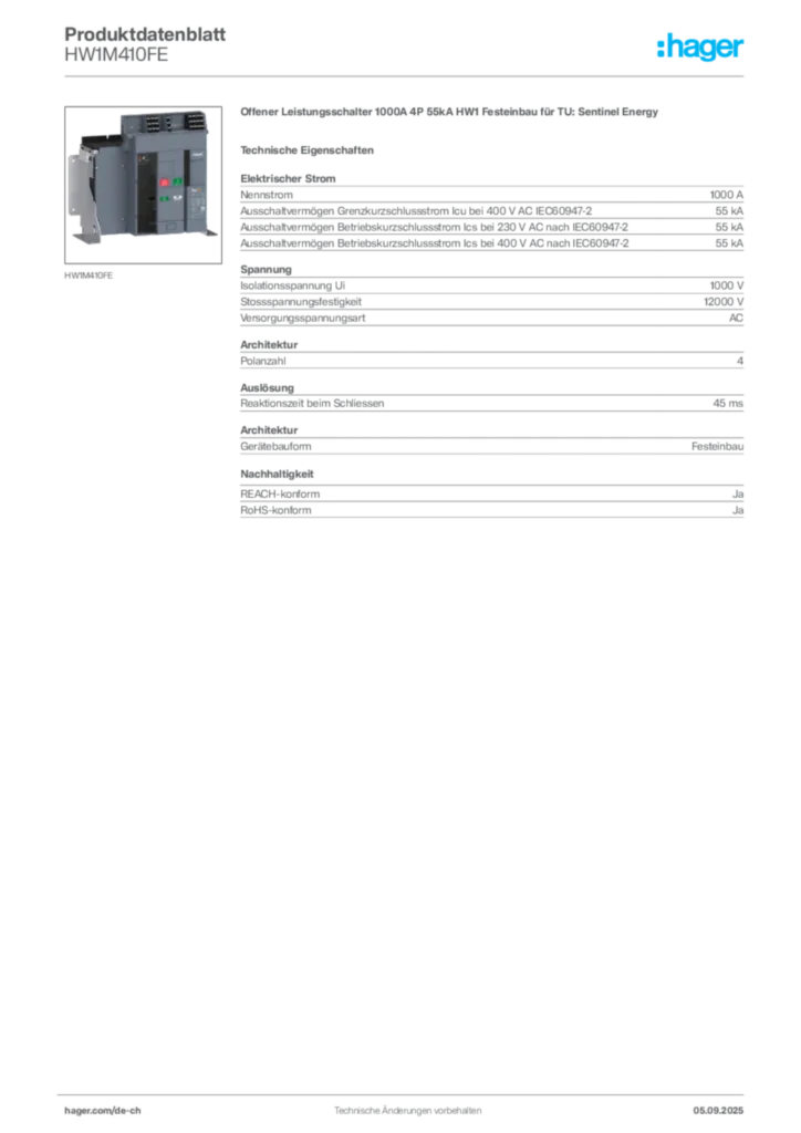 Bild Hager Produktdatenblatt HW1M410FE | Hager Schweiz
