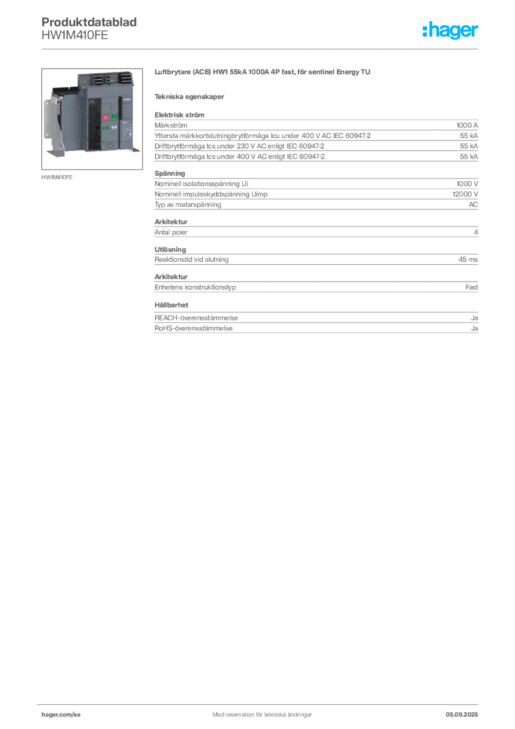 Bild Hager Produktdatablad HW1M410FE | Hager Sverige