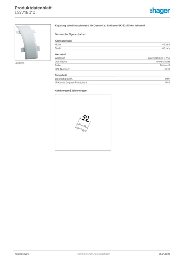 Bild Hager Produktdatenblatt L27749010 | Hager Deutschland