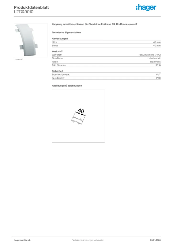 Bild Hager Produktdatenblatt L27749010 | Hager Schweiz