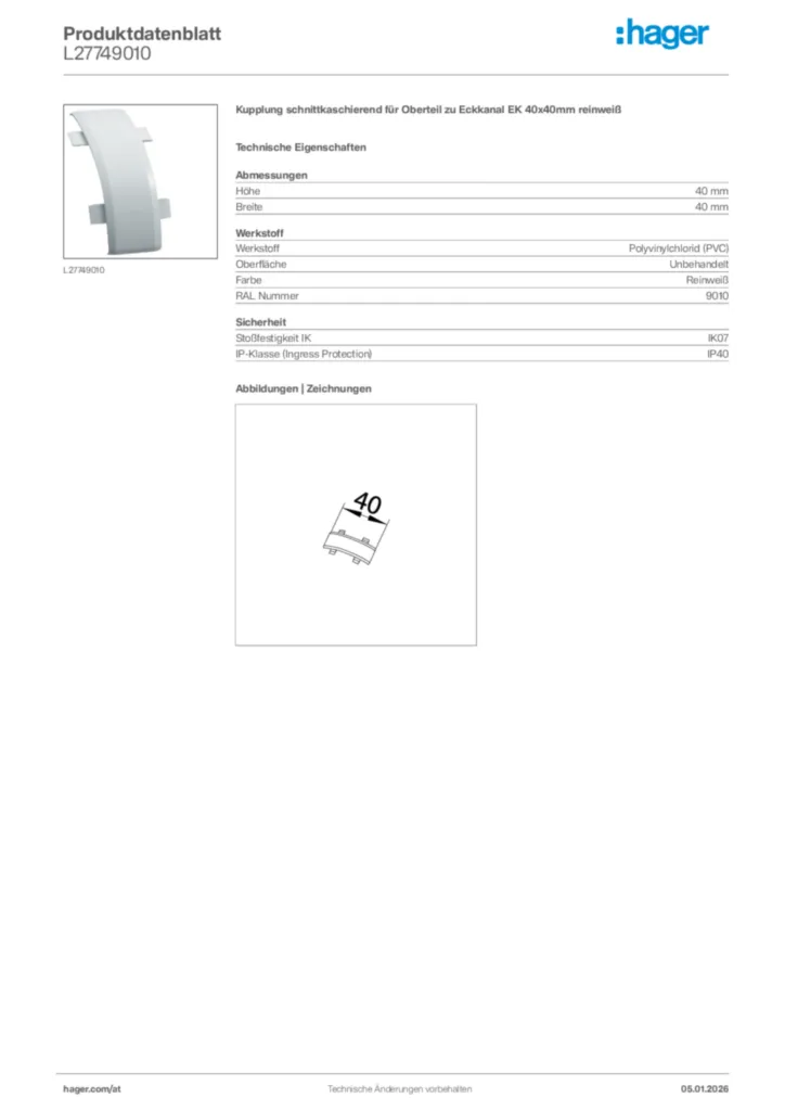 Bild Hager Produktdatenblatt L27749010 | Hager Deutschland
