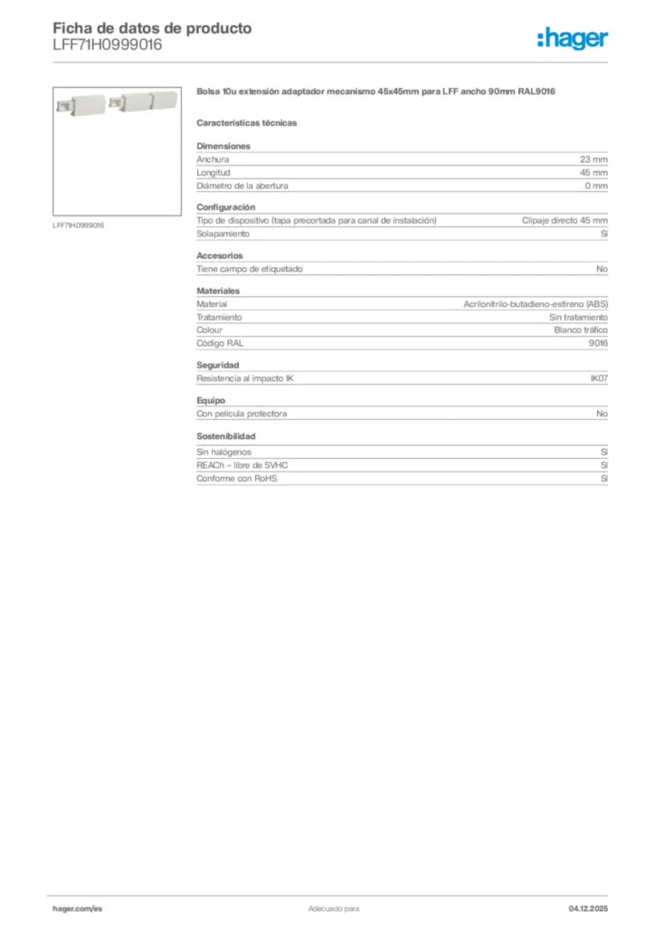 Imagen Hager Ficha de datos de producto LFF71H0999016 | Hager España