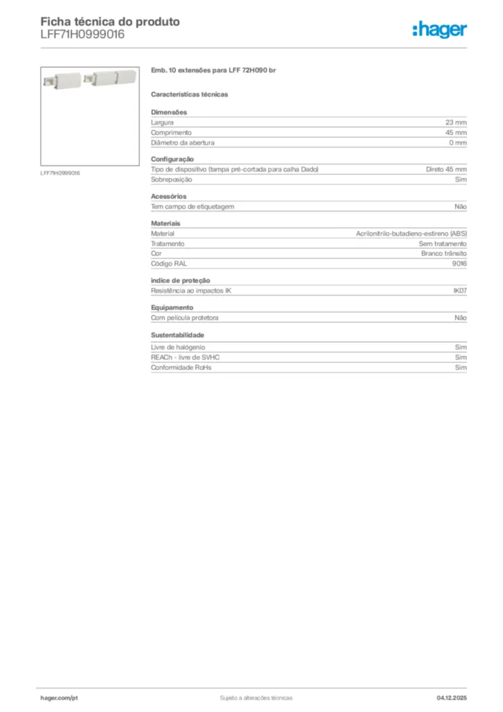 Imagem Hager Ficha técnica do produto LFF71H0999016 | Hager Portugal