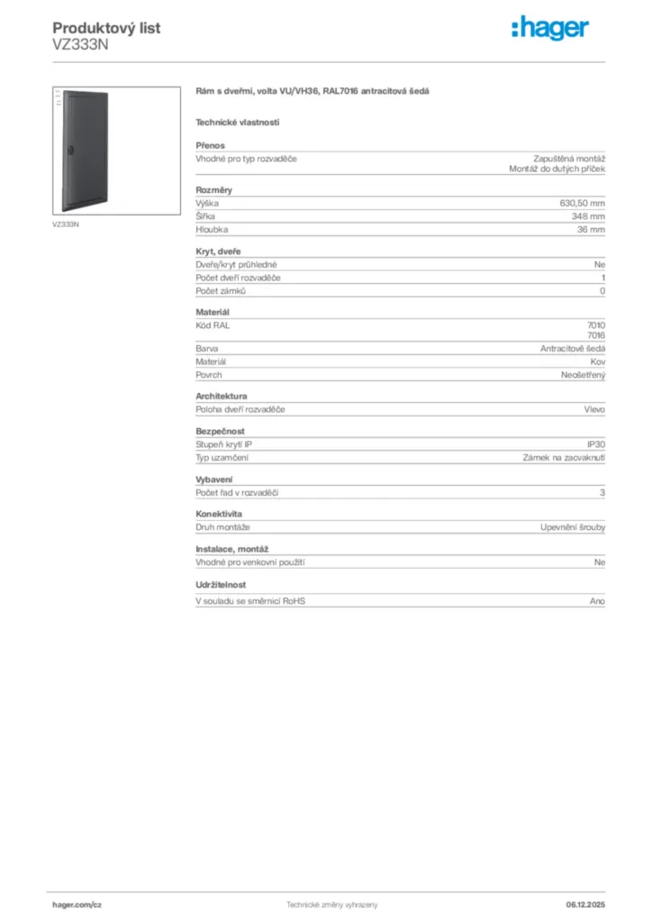 Obrázek Hager Product data sheet VZ333N | Hager