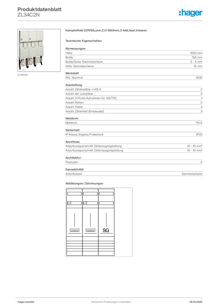 Bild Hager Produktdatenblatt ZL34C2N | Hager Deutschland