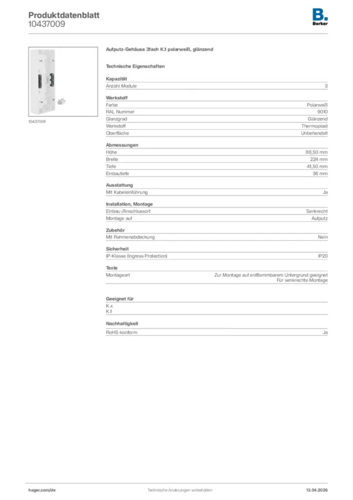 Bild Berker Produktdatenblatt 10437009 | Hager Deutschland