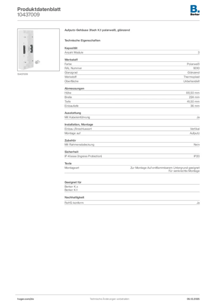 Berker Produktdatenblatt 10437009