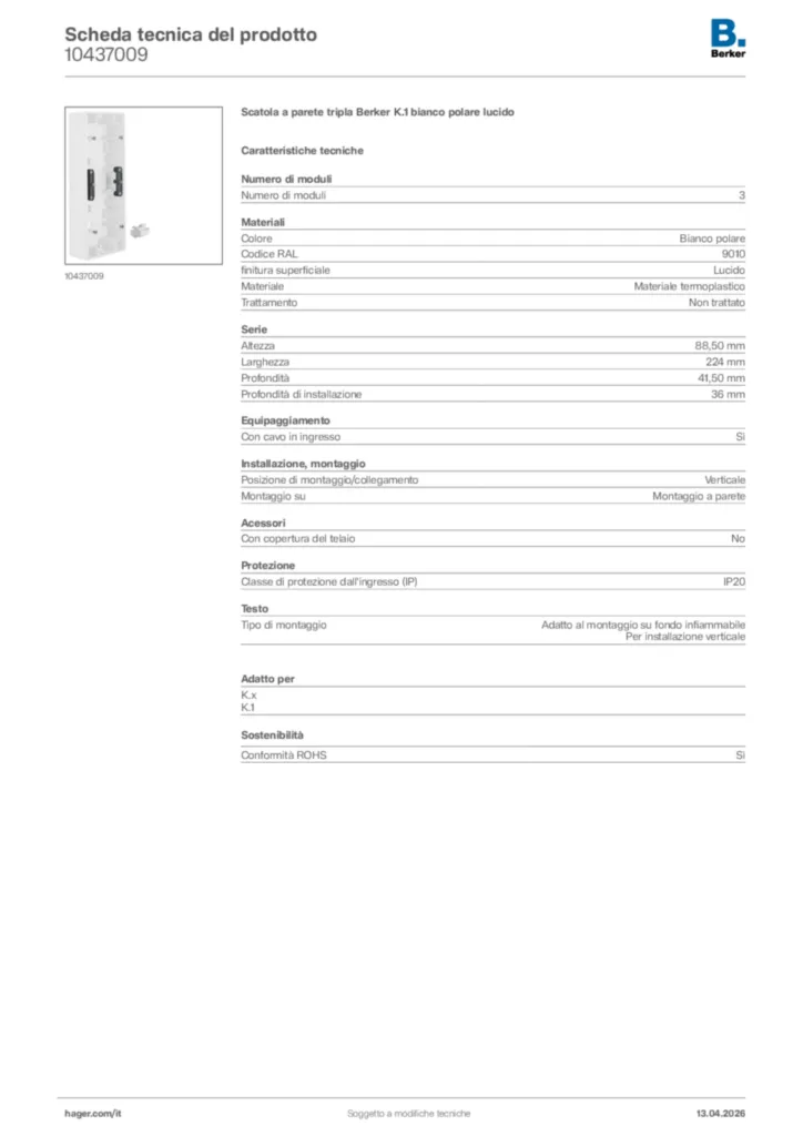 Immagine Berker Scheda tecnica del prodotto 10437009 | Hager Italia