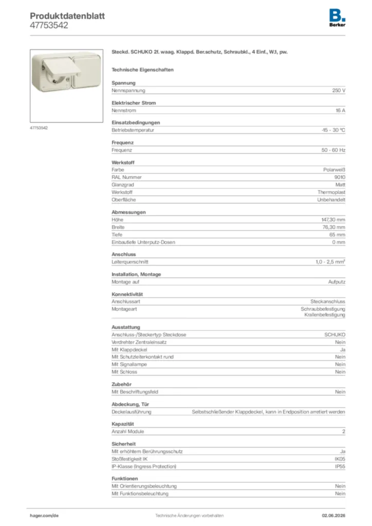 Bild Berker Produktdatenblatt 47753542 | Hager Deutschland