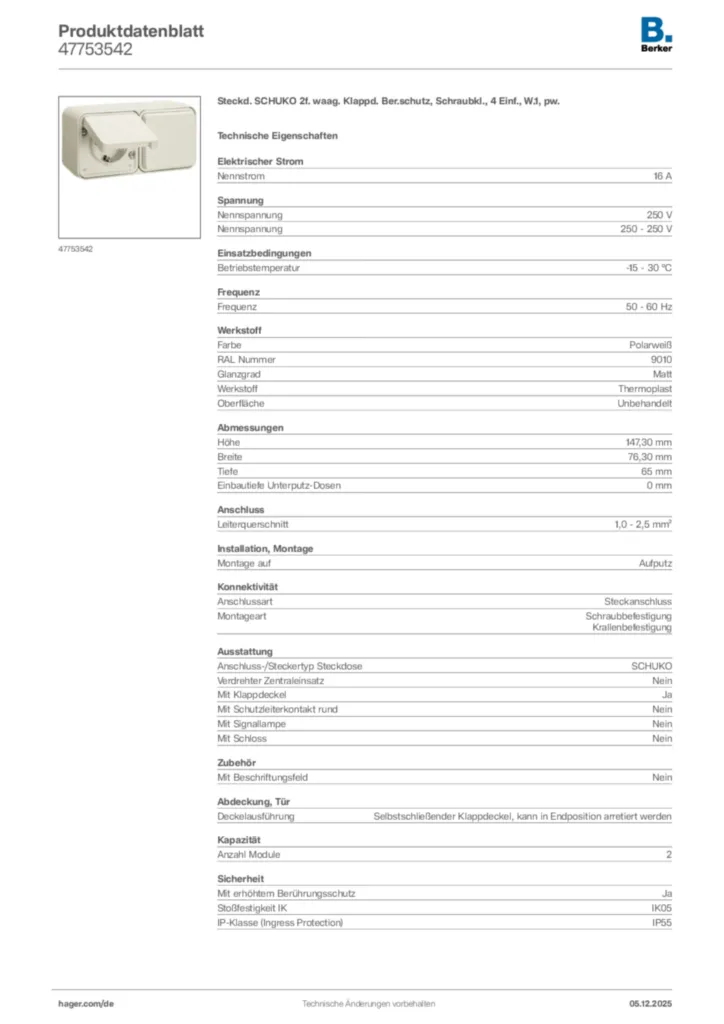 Bild Berker Produktdatenblatt 47753542 | Hager Deutschland