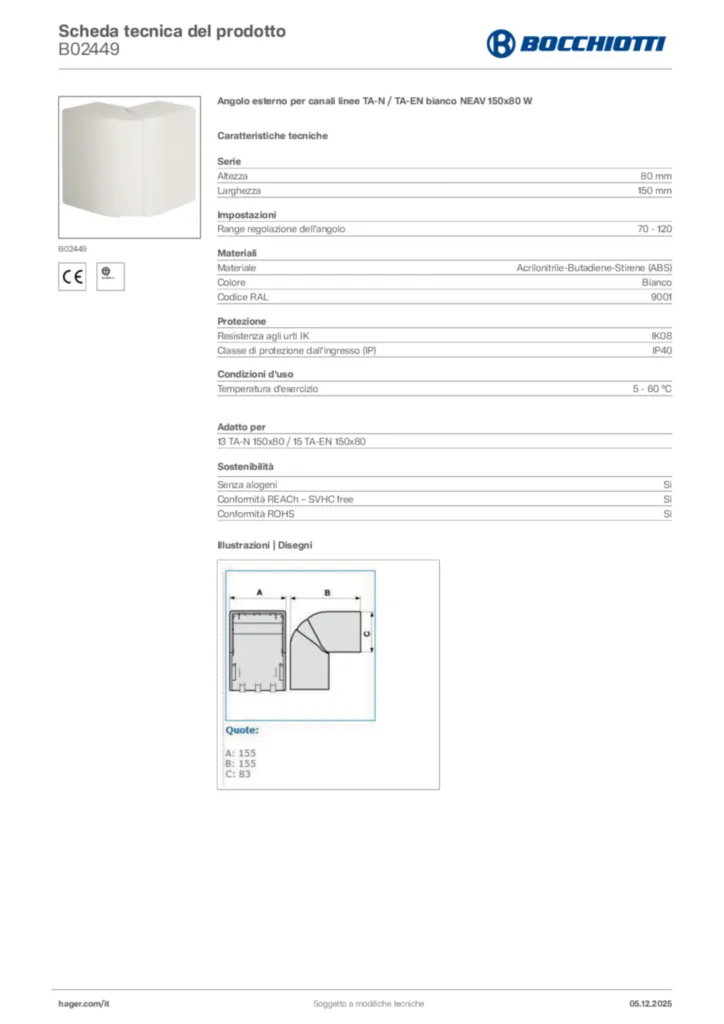Immagine Bocchiotti Scheda tecnica del prodotto B02449 | Hager Italia
