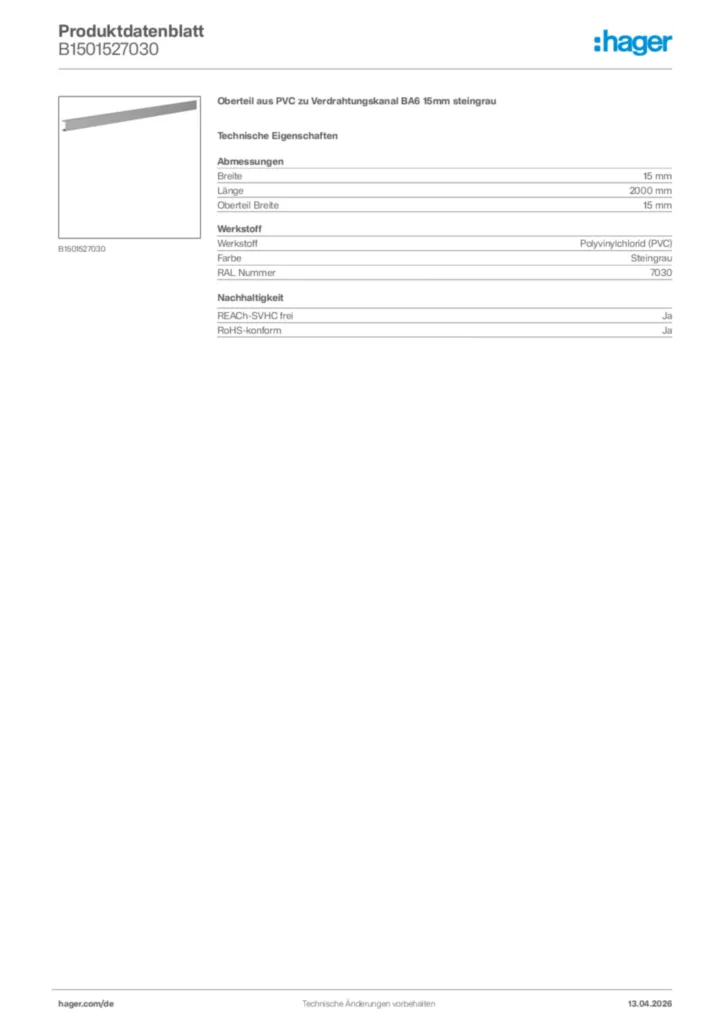 Bild Hager Produktdatenblatt B1501527030 | Hager Deutschland