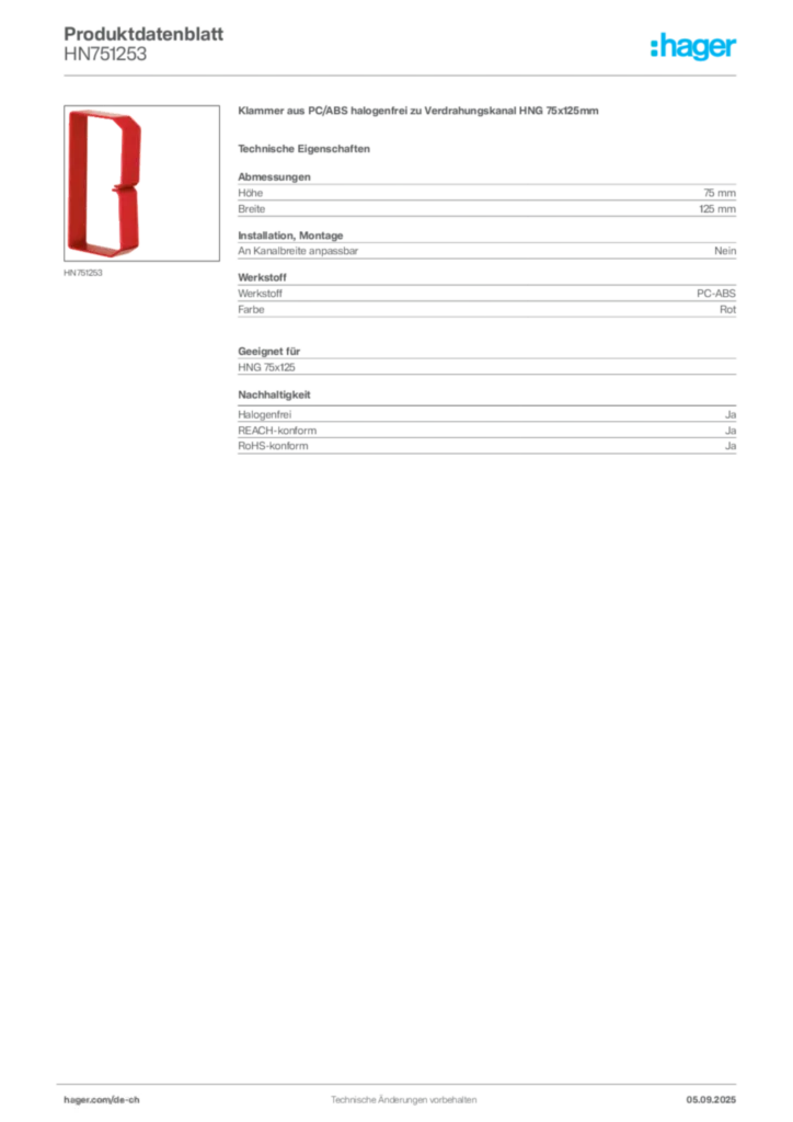 Bild Hager Produktdatenblatt HN751253 | Hager Schweiz
