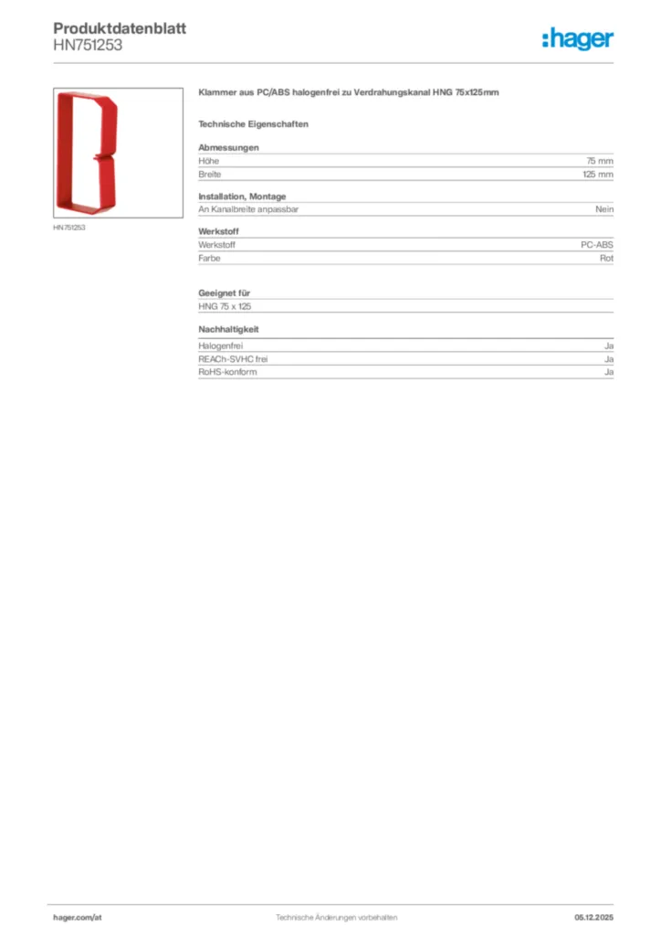 Bild Hager Produktdatenblatt HN751253 | Hager Deutschland