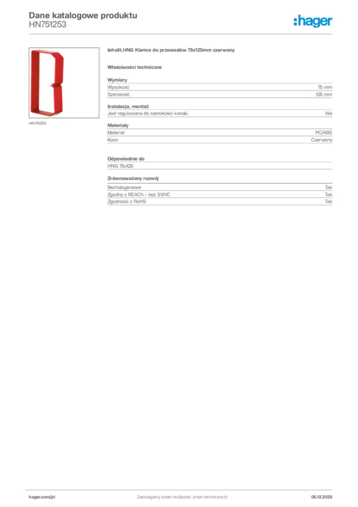 Zdjęcie Hager Dane katalogowe produktu HN751253 | Hager Polska