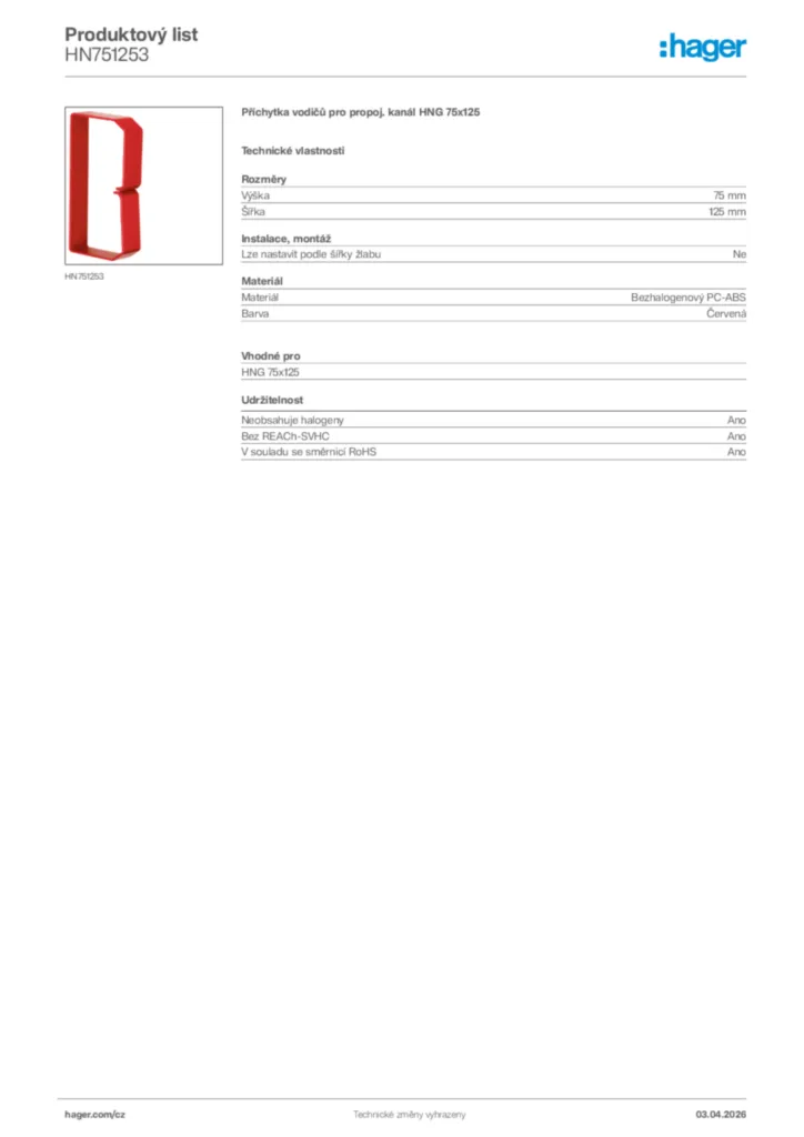 Obrázek Hager Product data sheet HN751253 | Hager