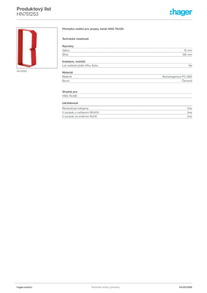 Obrázek Hager Produktový list HN751253 | Hager