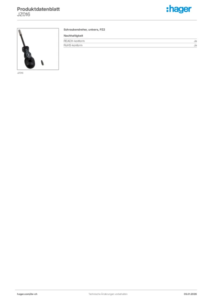 Bild Hager Produktdatenblatt JZ016 | Hager Schweiz