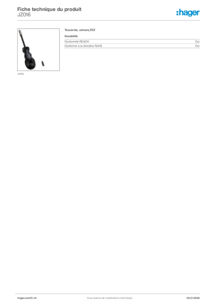 Image Hager Fiche technique du produit JZ016 | Hager Suisse