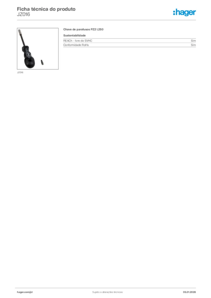 Imagem Hager Ficha técnica do produto JZ016 | Hager Portugal