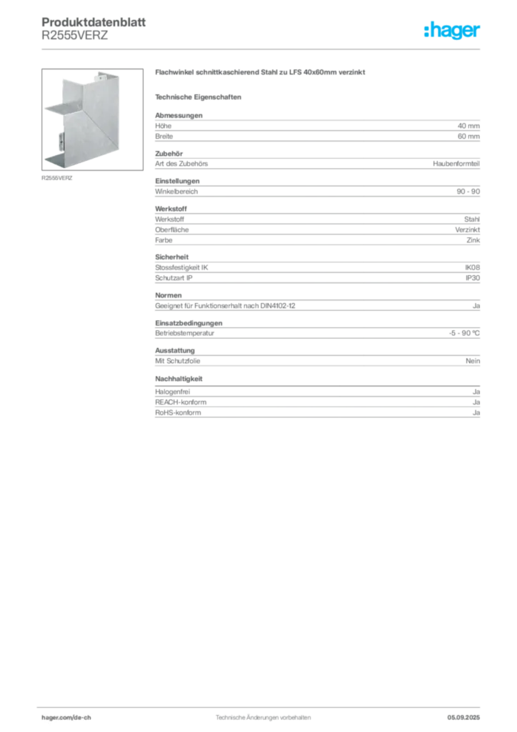 Bild Hager Produktdatenblatt R2555VERZ | Hager Schweiz