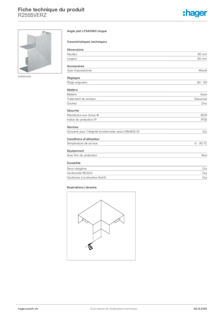 Image Hager Fiche technique du produit R2555VERZ | Hager Suisse
