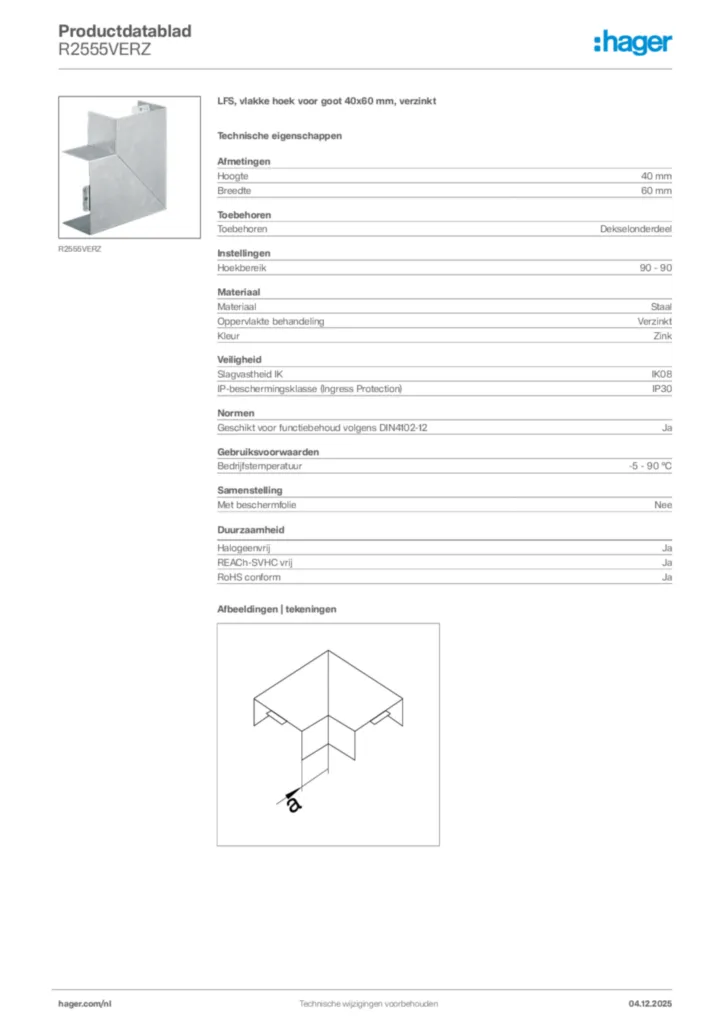 Afbeelding Hager Productdatablad R2555VERZ | Hager Nederland