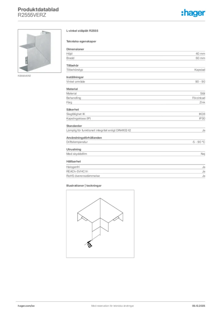 Bild Hager Produktdatablad R2555VERZ | Hager Sverige