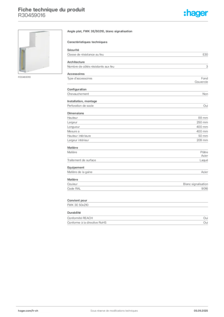 Image Hager Fiche technique du produit R30459016 | Hager Suisse