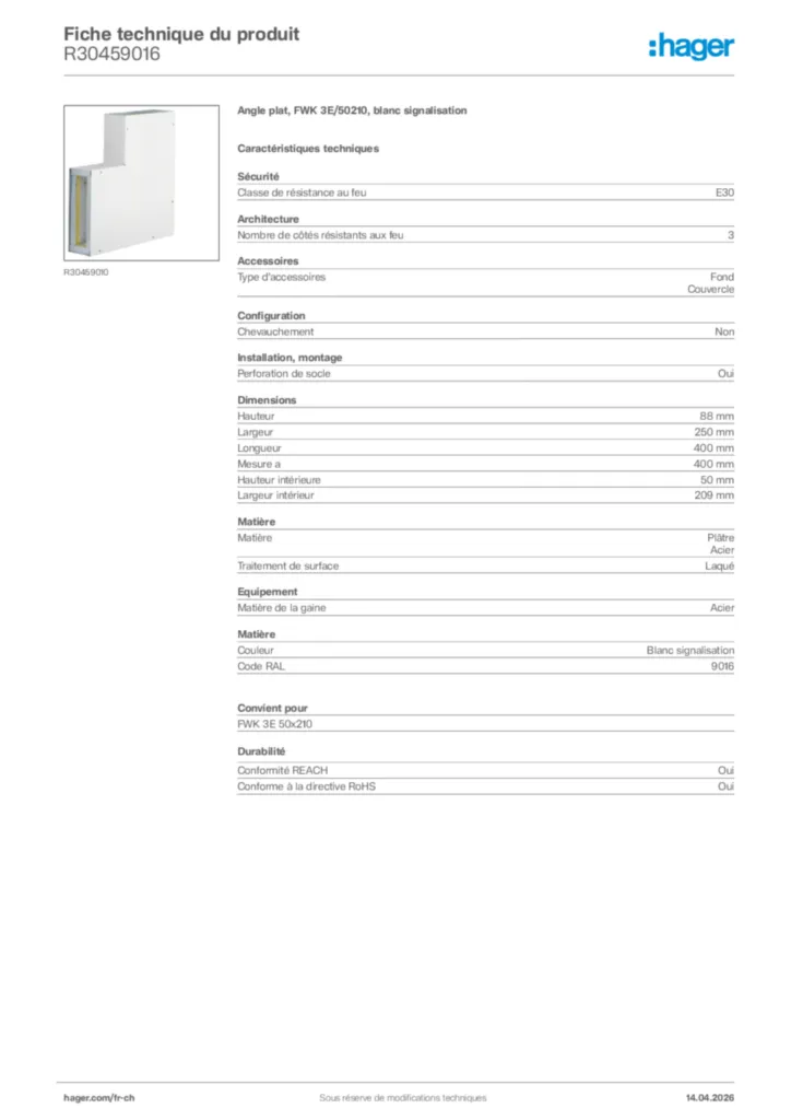 Image Hager Fiche technique du produit R30459016 | Hager Suisse