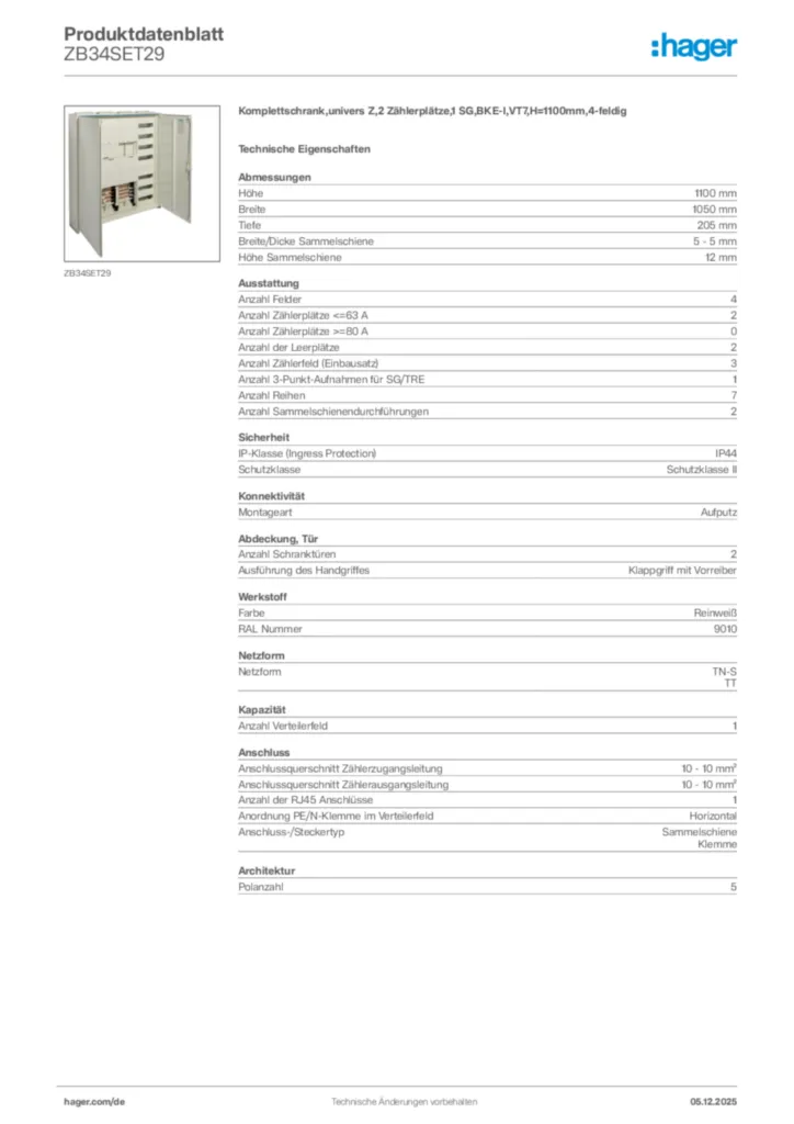 Bild Hager Produktdatenblatt ZB34SET29 | Hager Deutschland