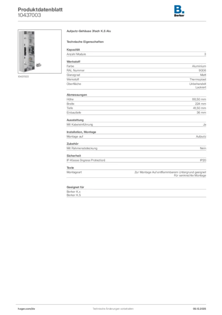 Berker Produktdatenblatt 10437003