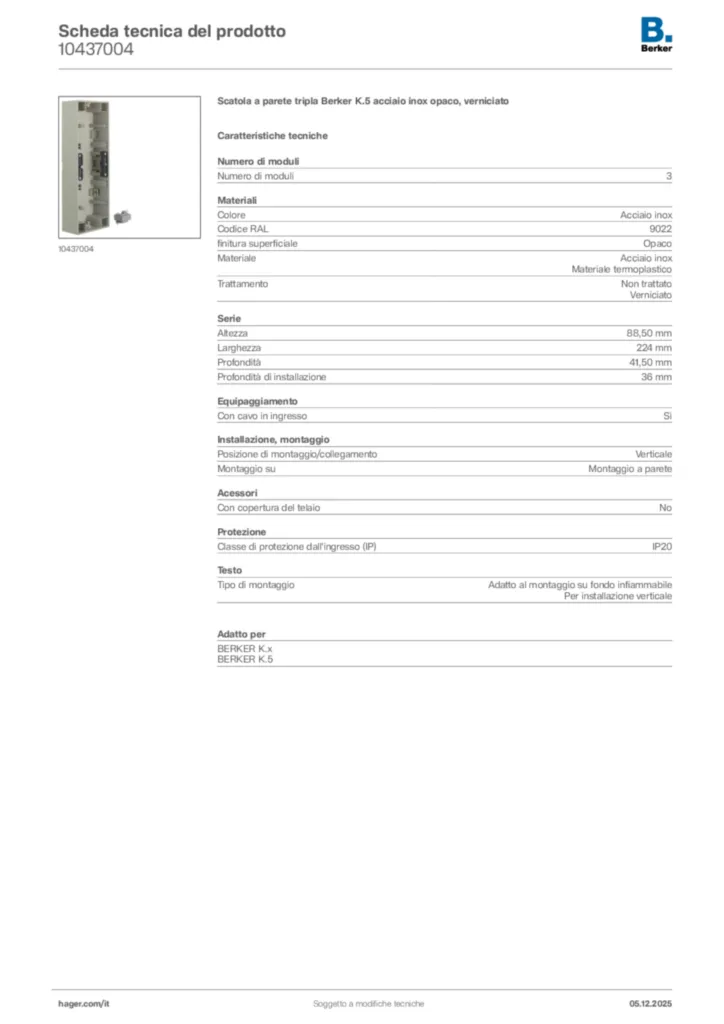 Immagine Berker Scheda tecnica del prodotto 10437004 | Hager Italia