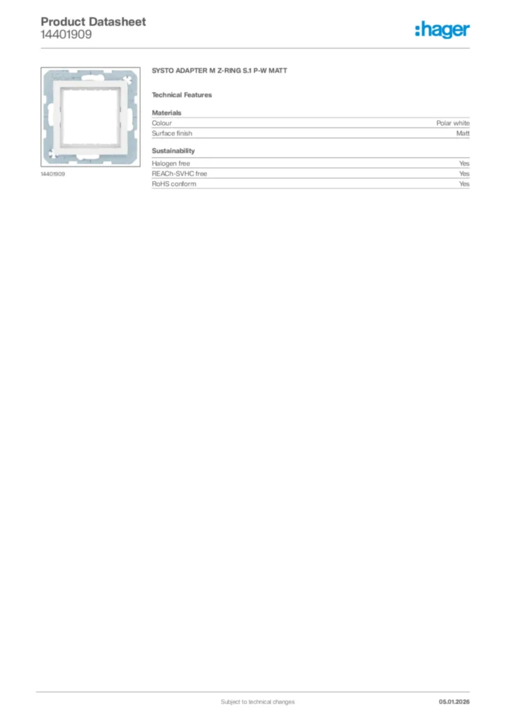 Image Hager Product data sheet 14401909  | Hager