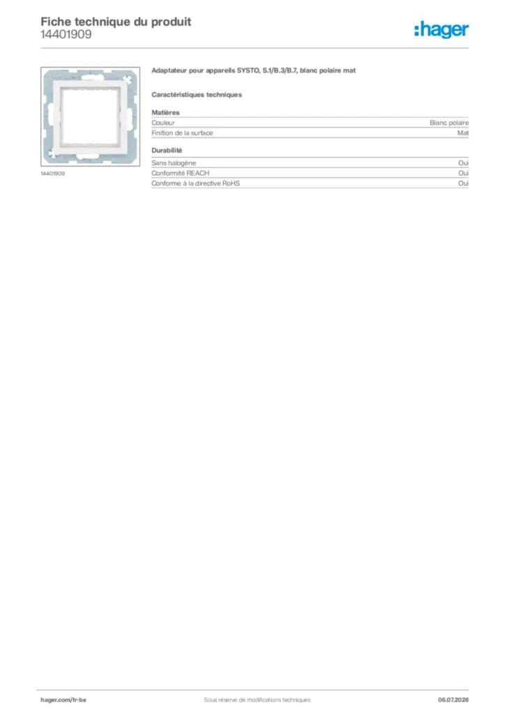 Image Hager Fiche technique du produit 14401909 | Hager Belgique
