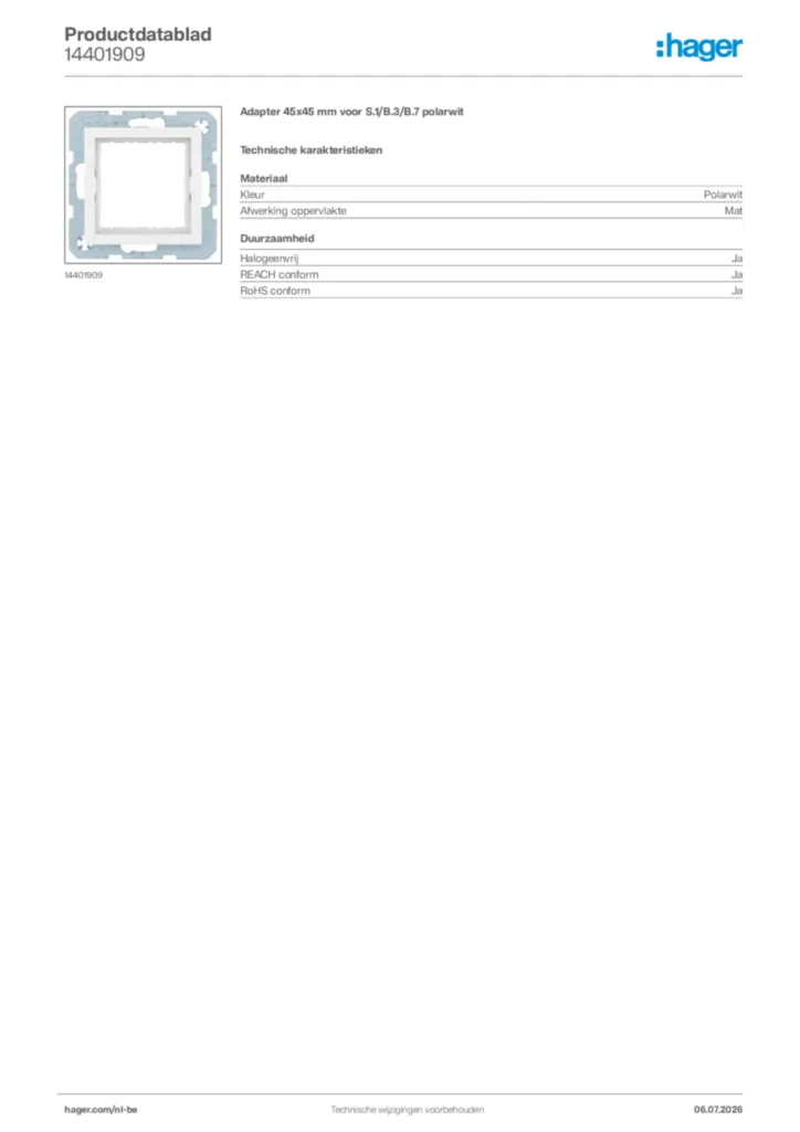 Afbeelding Hager Productdatablad 14401909 | Hager Belgium