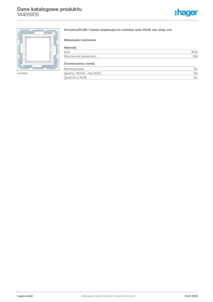 Zdjęcie Hager Karta katalogowa 14401909 | Hager Polska