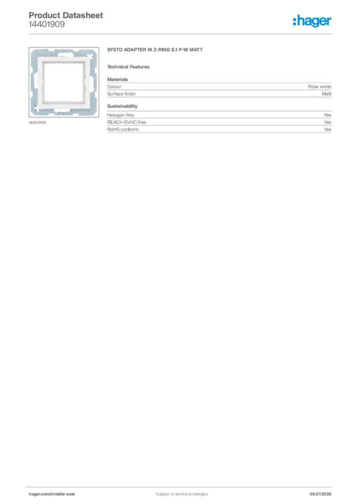 Image Hager Product data sheet 14401909  | Hager