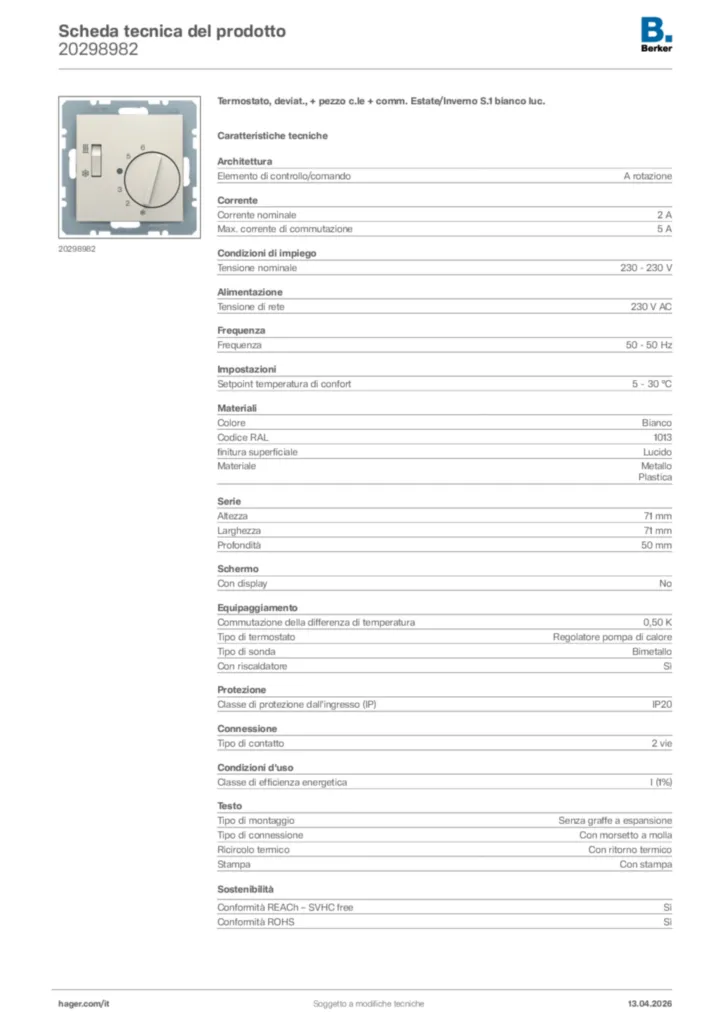 Immagine Berker Scheda tecnica del prodotto 20298982 | Hager Italia