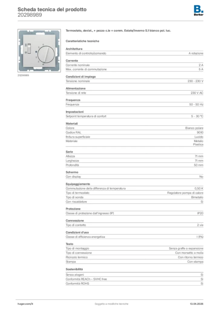 Immagine Berker Scheda tecnica del prodotto 20298989 | Hager Italia