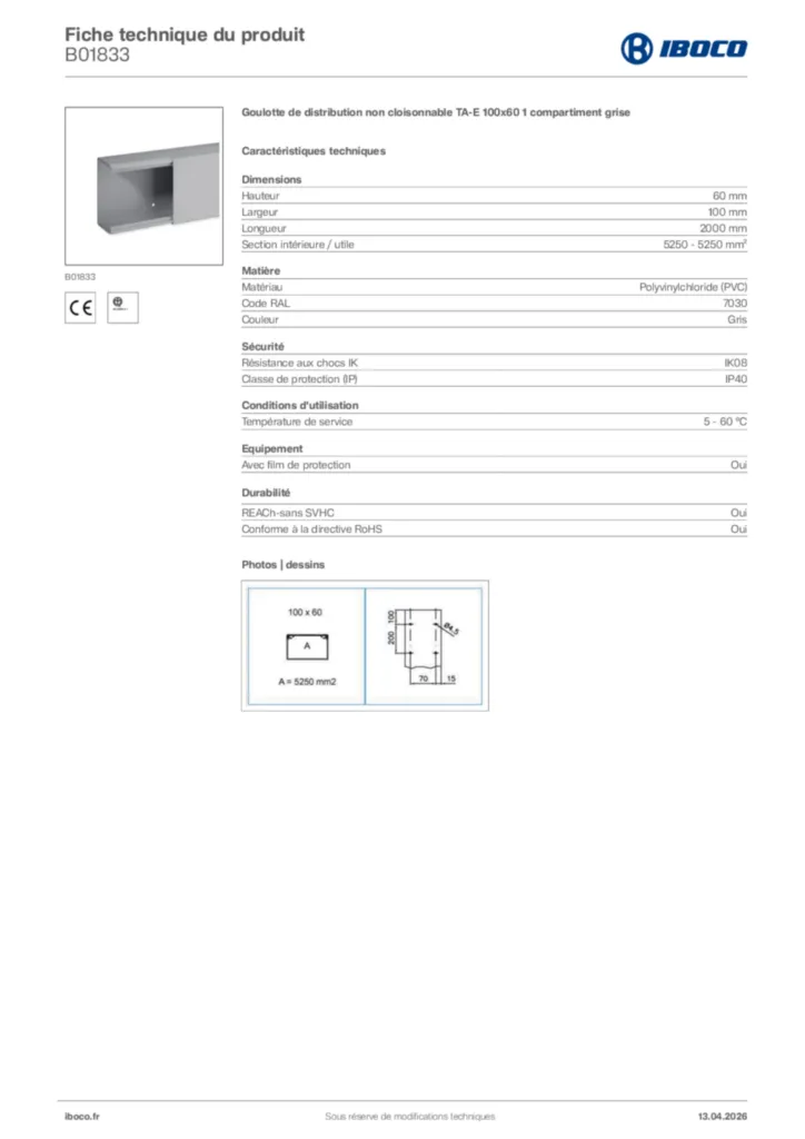 Image Iboco Fiche technique du produit B01833 | Hager France