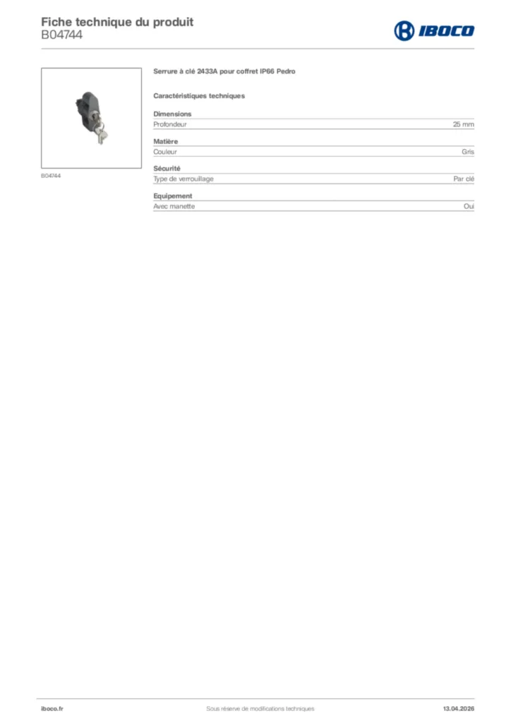 Image Iboco Fiche technique du produit B04744 | Hager France