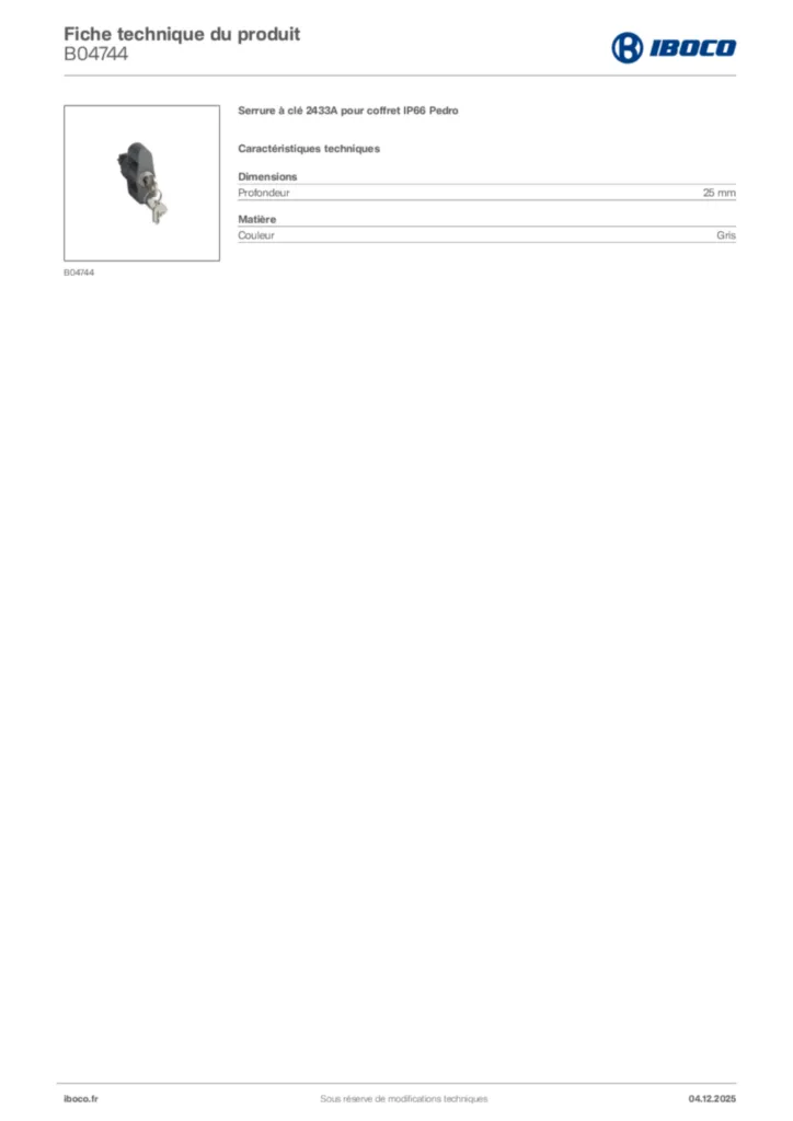 Image Iboco Fiche technique du produit B04744 | Hager France