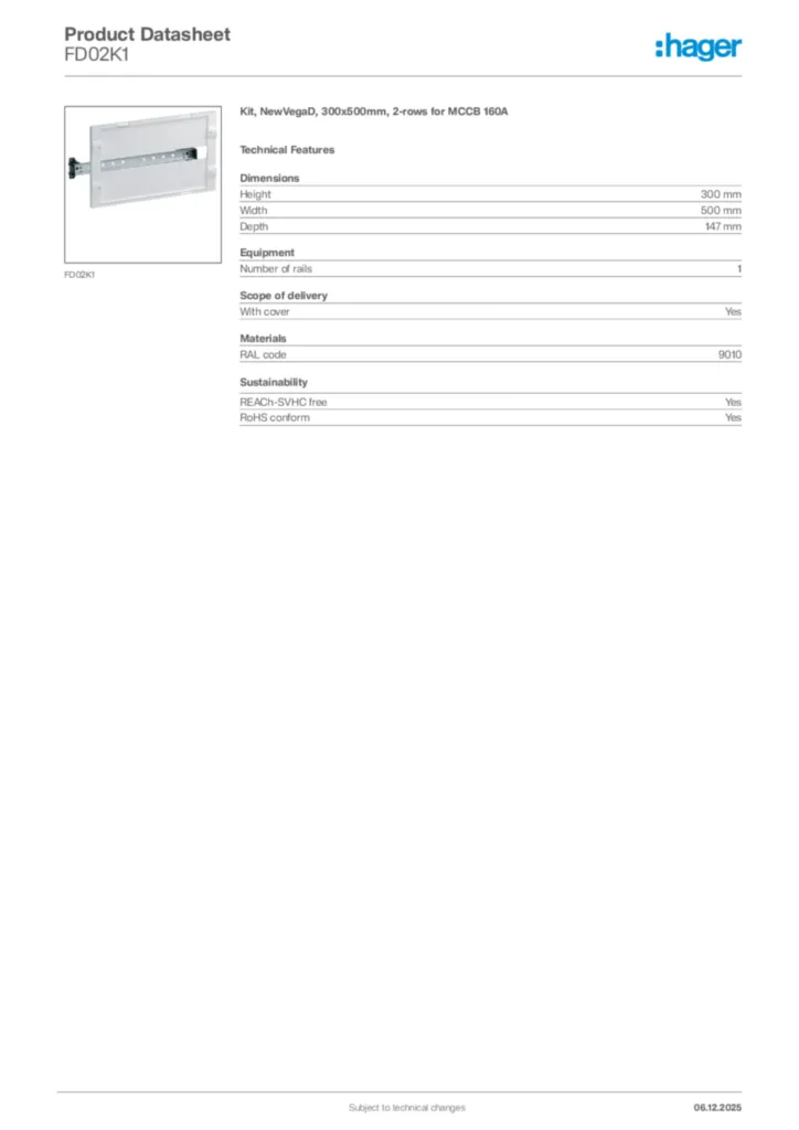 Image Hager Product data sheet FD02K1  | Hager Africa