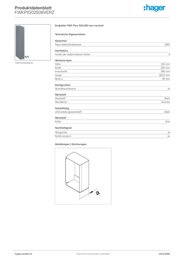 Bild Hager Produktdatenblatt FWKP1002506VERZ | Hager Schweiz