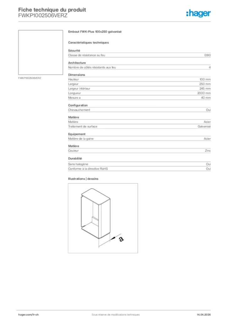 Image Hager Fiche technique du produit FWKP1002506VERZ | Hager Suisse