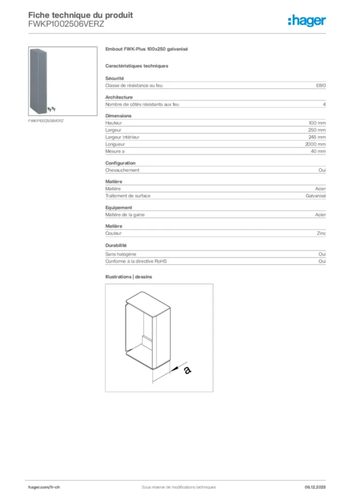 Image Hager Fiche technique du produit FWKP1002506VERZ | Hager Suisse