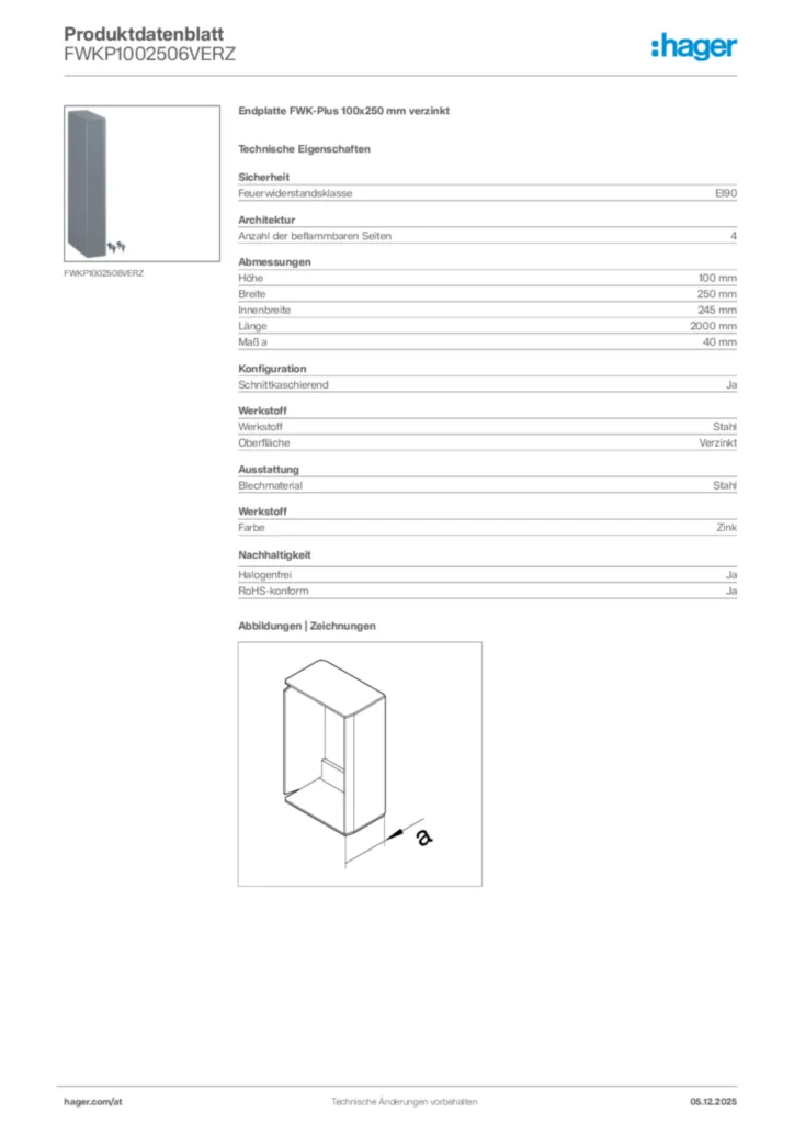 Bild Hager Produktdatenblatt FWKP1002506VERZ | Hager Deutschland