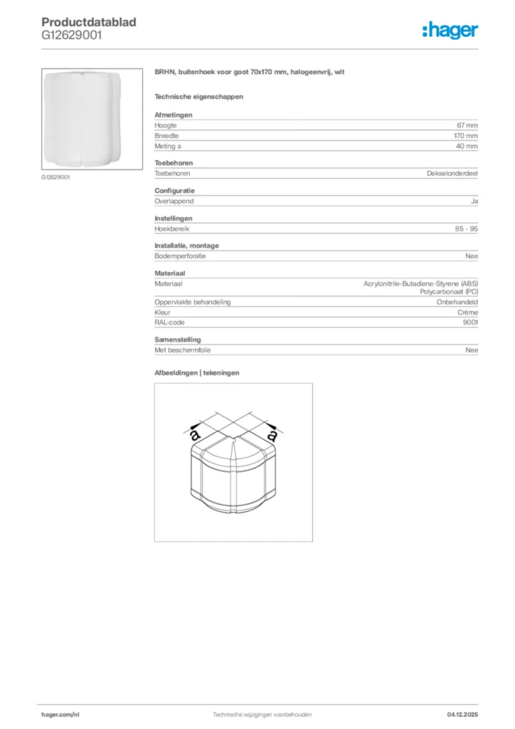 Afbeelding Hager Productdatablad G12629001 | Hager Nederland